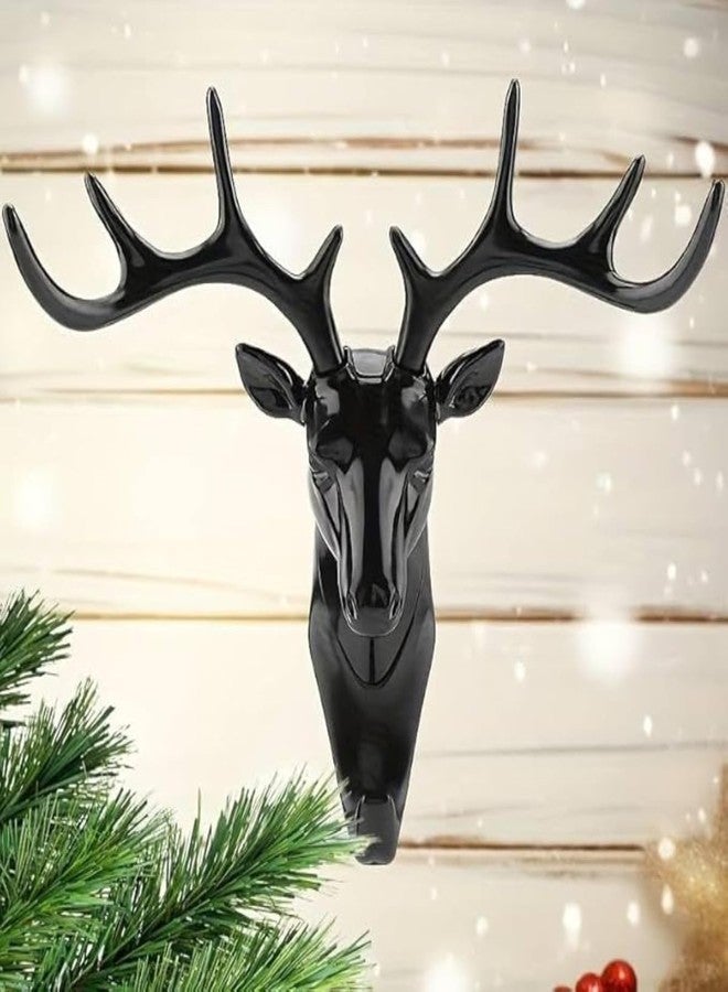 HomeAra 1 PCS Exquisitely Crafted Deer Head Hanging Hook Self Adhesive Wall Door Hook Hanger for Bags, Keys, and More Rustic Wildlife-Inspired Decorative Holder with Easy Stick-On Design (Black) - Image 1